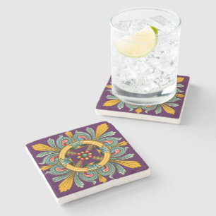 Purple Victorian Tile Stone Coaster