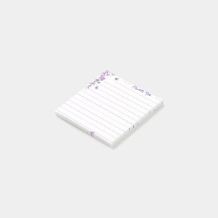 Purple vine floral personalized post-it notes