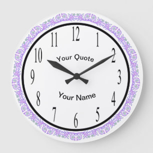 Purple Vines with vertical Standard Numbers Large Clock