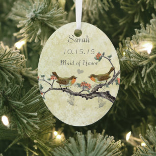 Purple Vintage Bird Maid of Honour Ornaments