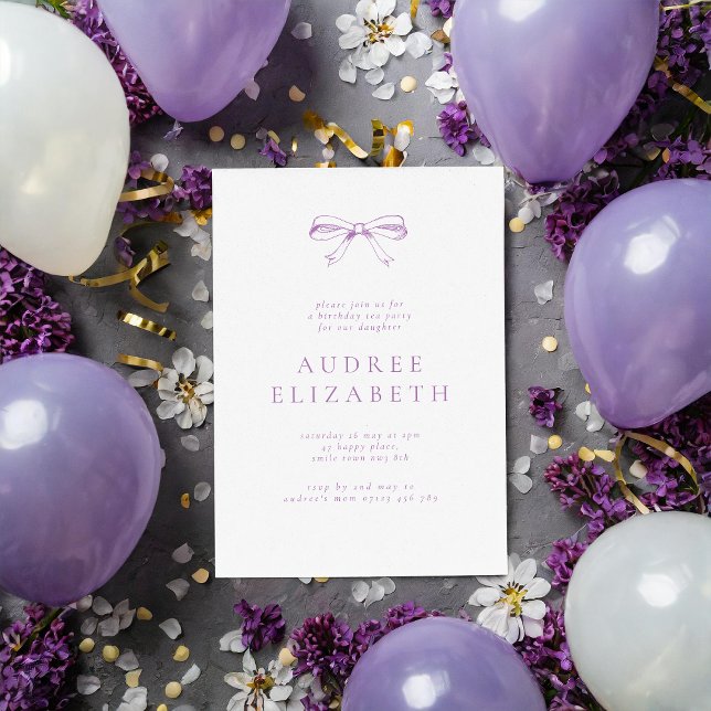Purple Vintage Bow Girls Birthday Invitation (Creator Uploaded)
