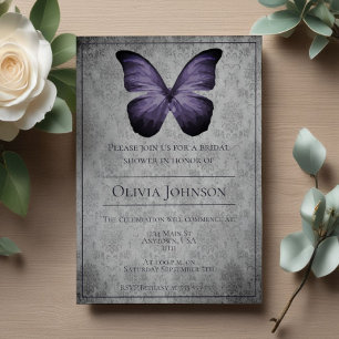 Purple Vintage Butterfly Damask Bridal Shower Invitation