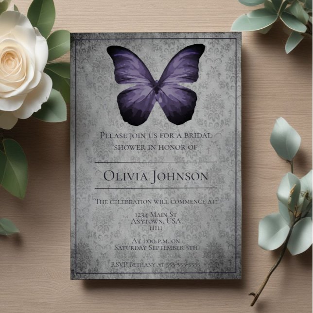 Purple Vintage Butterfly Damask Bridal Shower Invitation (Purple Vintage Butterfly Damask Bridal Shower Invitation)