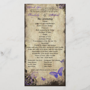 Purple Vintage Butterfly Wedding Program Photocard