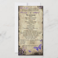 Purple Vintage Butterfly Wedding Program Photocard