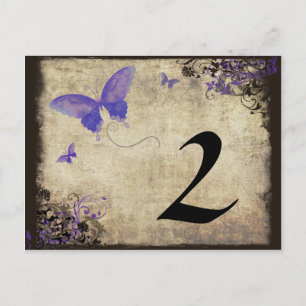 Purple Vintage Butterfly Wedding Table Number Postcard