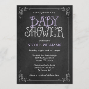 Purple Vintage Chalkboard Baby Shower Invitation