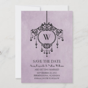 Purple Vintage Chandelier Save the Date Invite