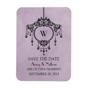 Purple Vintage Chandelier Save the Date Magnet