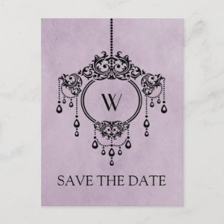 Purple Vintage Chandelier Save the Date Postcard