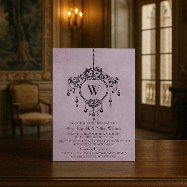 Purple Vintage Chandelier Wedding Invite (Purple Vintage Chandelier Wedding Invite)