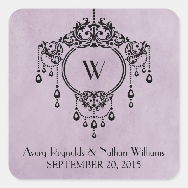 Purple Vintage Chandelier Wedding Stickers (Front)