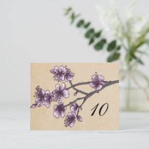 Purple Vintage Cherry Blossoms Table Number Postcard