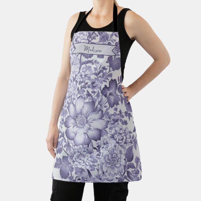 Purple Vintage Chinoiserie Floral Personalized Apron (Insitu)
