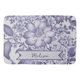 Purple Vintage Chinoiserie Floral Personalized Bath Mat
