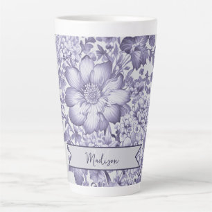 Purple Vintage Chinoiserie Floral Personalized Latte Mug