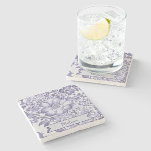 Purple Vintage Chinoiserie Floral Personalized Stone Coaster