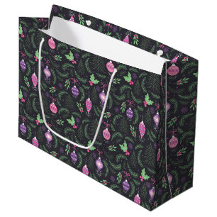 Purple Vintage Christmas Ornament Pattern Large Gift Bag