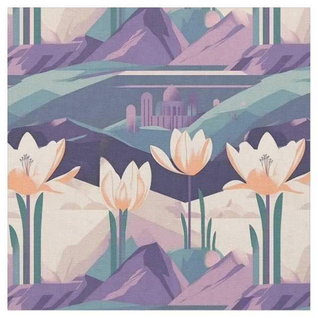 Purple Vintage Crocus Geometric Pattern Design  Fabric (Close Up)