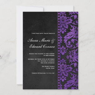Purple Vintage Damask Lace Wedding Invitation