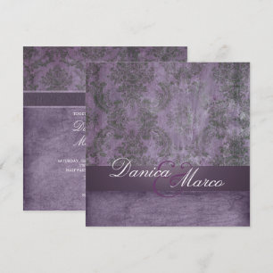 PURPLE VINTAGE DAMASK WEDDING INVITATIONS