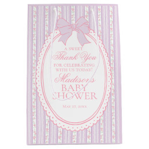 Purple Vintage Fancy Floral Baby Shower Favors Medium Gift Bag