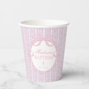Purple Vintage Fancy Floral Baptism Paper Cups