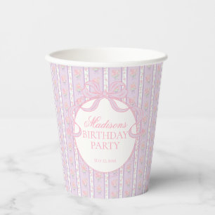 Purple Vintage Fancy Floral Birthday Party Paper Cups