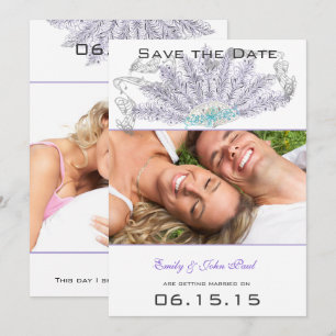 Purple Vintage Feather Fan Wedding Save the Date Invitation