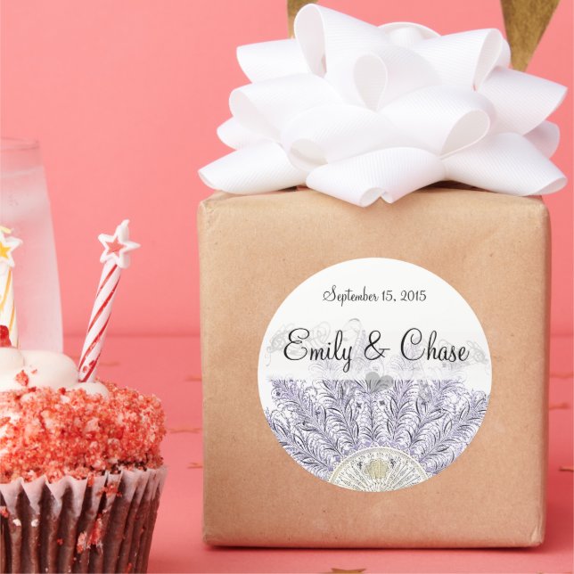 Purple  Vintage Feather Fan Wedding Stickers (Party)
