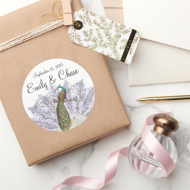 Purple Vintage Feather Peacock Fan Wedding Sticker (Gifting)