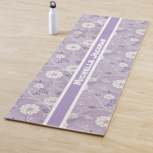 Purple Vintage Floral Custom Name  Yoga Mat