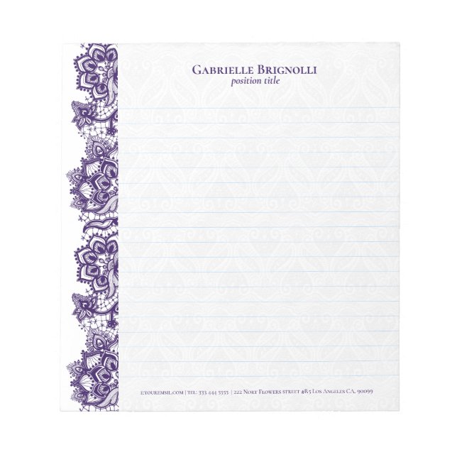 Purple vintage floral lace notepad (Front)