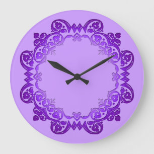 Purple Vintage Floral Medallion Large Clock
