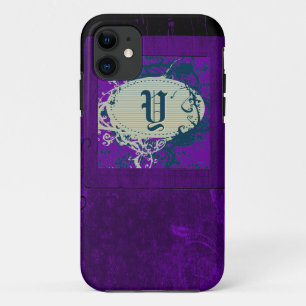 Purple vintage floral pattern and Monogram Y iPhone 11 Case