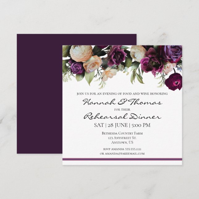Purple Vintage Floral Rehearsal Dinner Invitation (Front/Back)