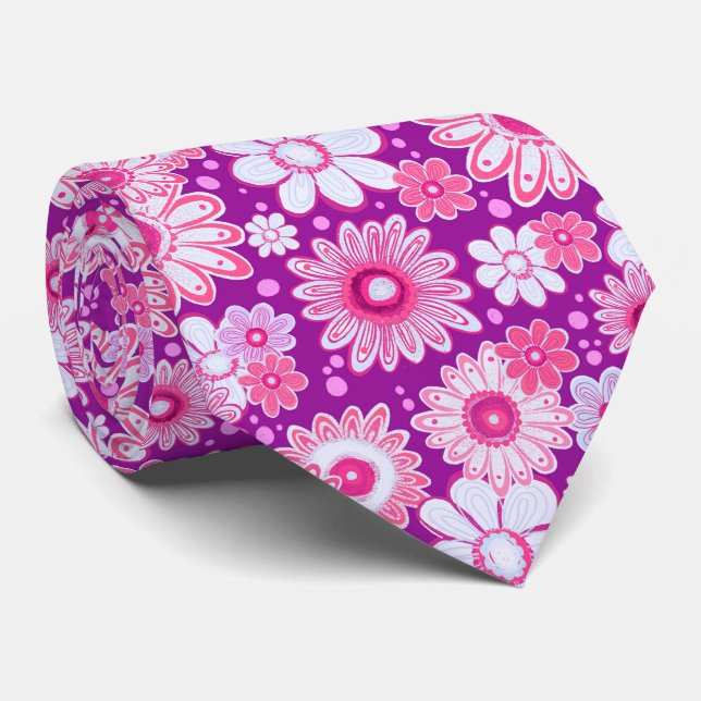 Purple Vintage Flower Vibes Neck Tie (Rolled)