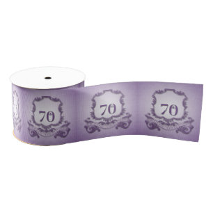 Purple Vintage Frame 70th Birthday Celebration Grosgrain Ribbon
