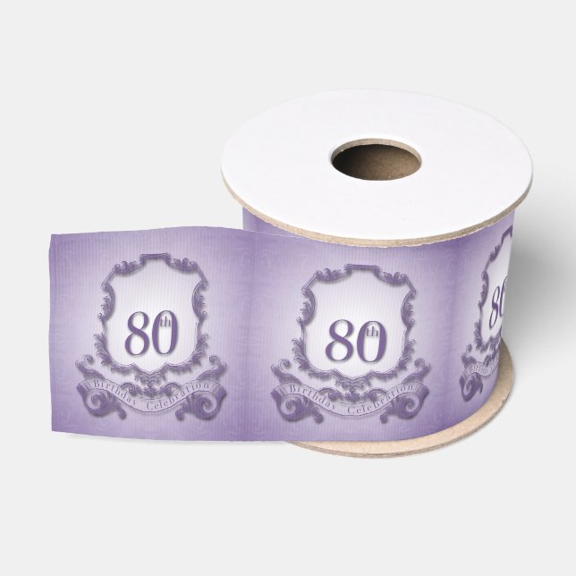 Purple Vintage Frame 80th Birthday Celebration Grosgrain Ribbon (Spool)