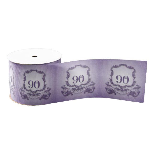 Purple Vintage Frame 90th Birthday Celebration Grosgrain Ribbon (Spool)