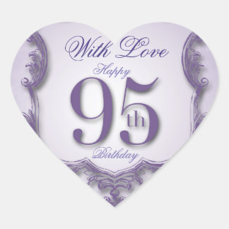 Purple Vintage Frame 95th birthday Heart Sticker