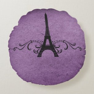 Purple Vintage French Flourish Round Pillow