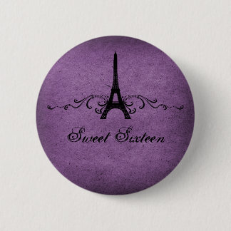 Purple Vintage French Flourish Sweet 16 Button