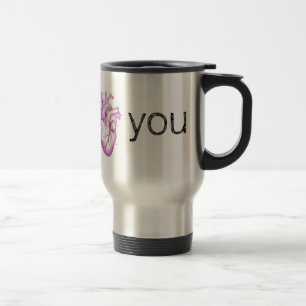 Purple Vintage Heart Anatomy "I Heart You" Travel Mug