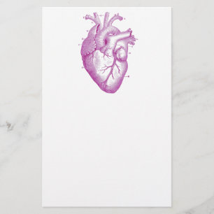 Purple Vintage Heart Anatomy Stationery