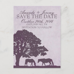Purple Vintage Horse Farm Save The Date Announcement Postcard