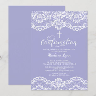 Purple Vintage Lace Confirmation Invitation