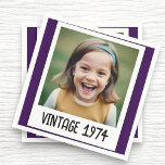 Purple Vintage Milestone Birthday Photo Keepsake Napkin<br><div class="desc">Add a touch of nostalgia to your celebration with Vintage Milestone Birthday Photo Keepsake Napkins. Featuring a charming vintage design, these napkins can be personalized with a favourite photo and birthday details, making them a unique and memorable addition to your event. Crafted from high-quality, absorbent material, they are perfect for...</div>