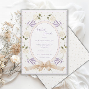 Purple Vintage Neutral Floral Bridal Shower Invitation