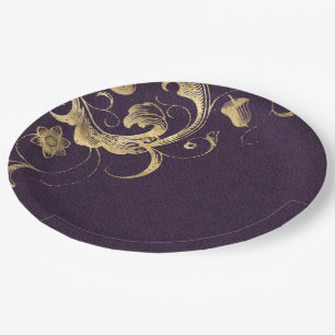 Purple Vintage Ornate Gold Paper Plate